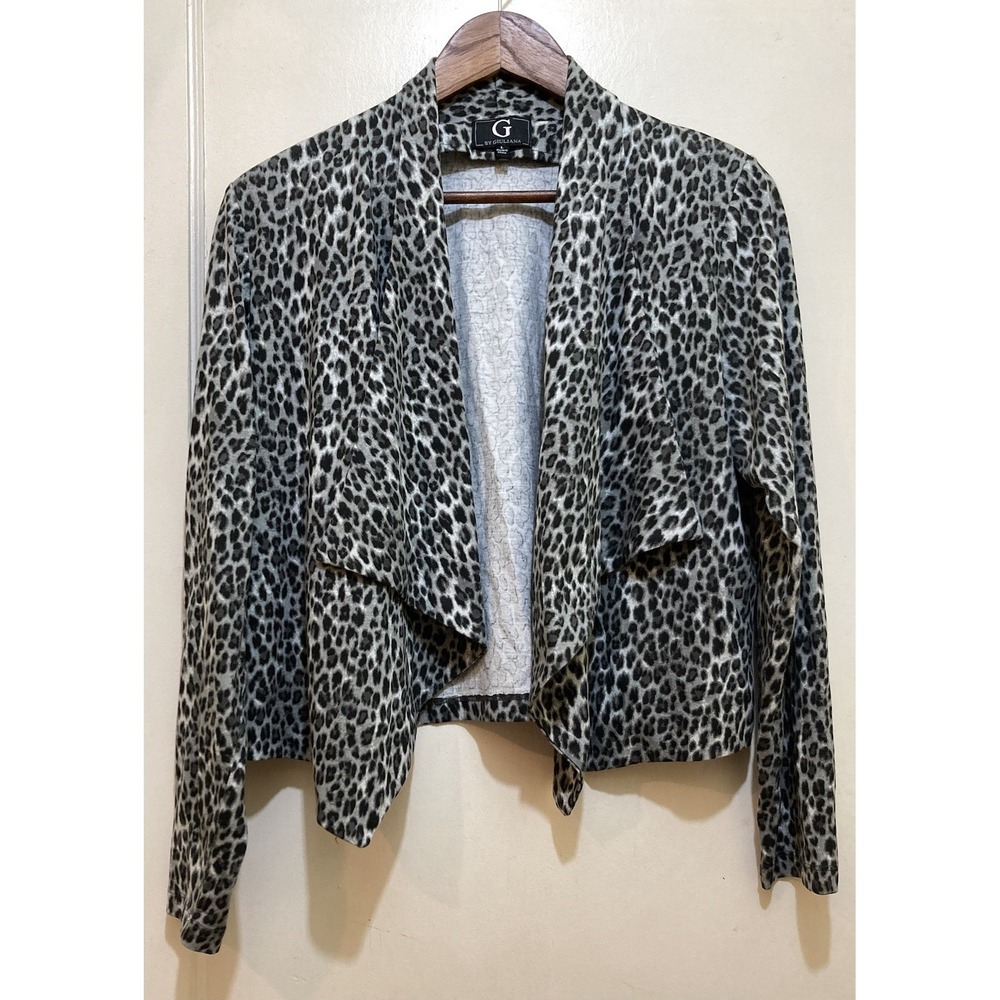 G By Giuliana Open-Front Jacket Womens L Gray Black Leopard Draped Corpcore Mob